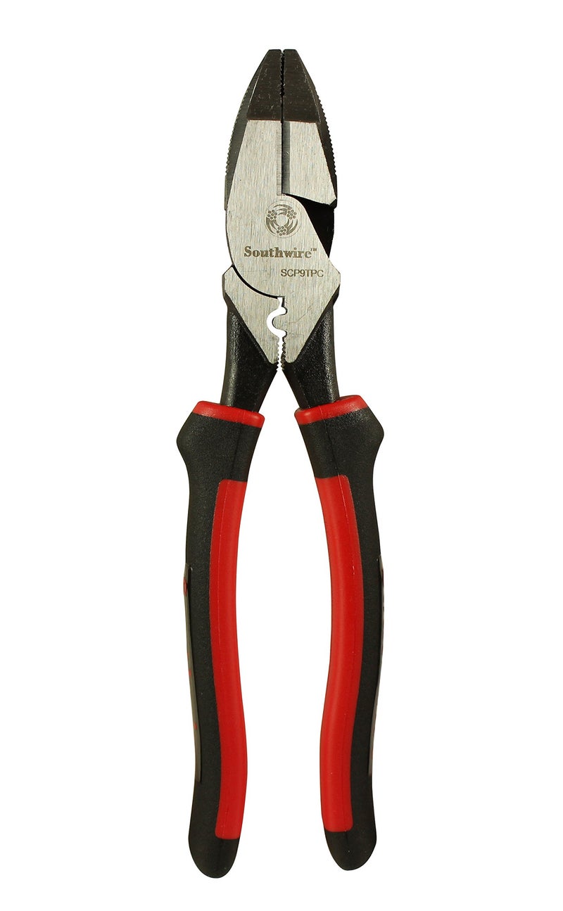 Southwire SCP9TPC High-Leverage Side Cutting Pliers with Fish Tape Puller; Crimper; and Comfort Grip Handles; 9-Inch - Image 1